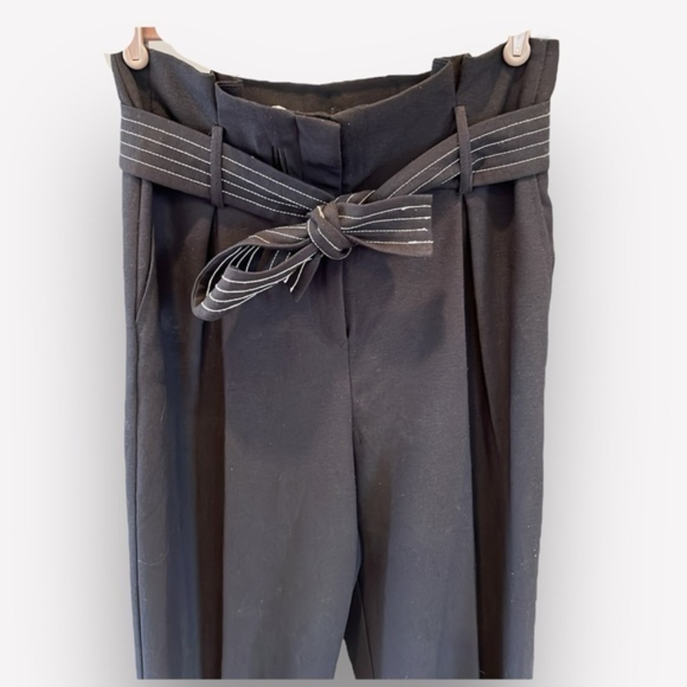 🇪🇸🐠TopShop Trousers Wide leg Size 6 Black Tie Waist Dark Academia Pants - Picture 2 of 10